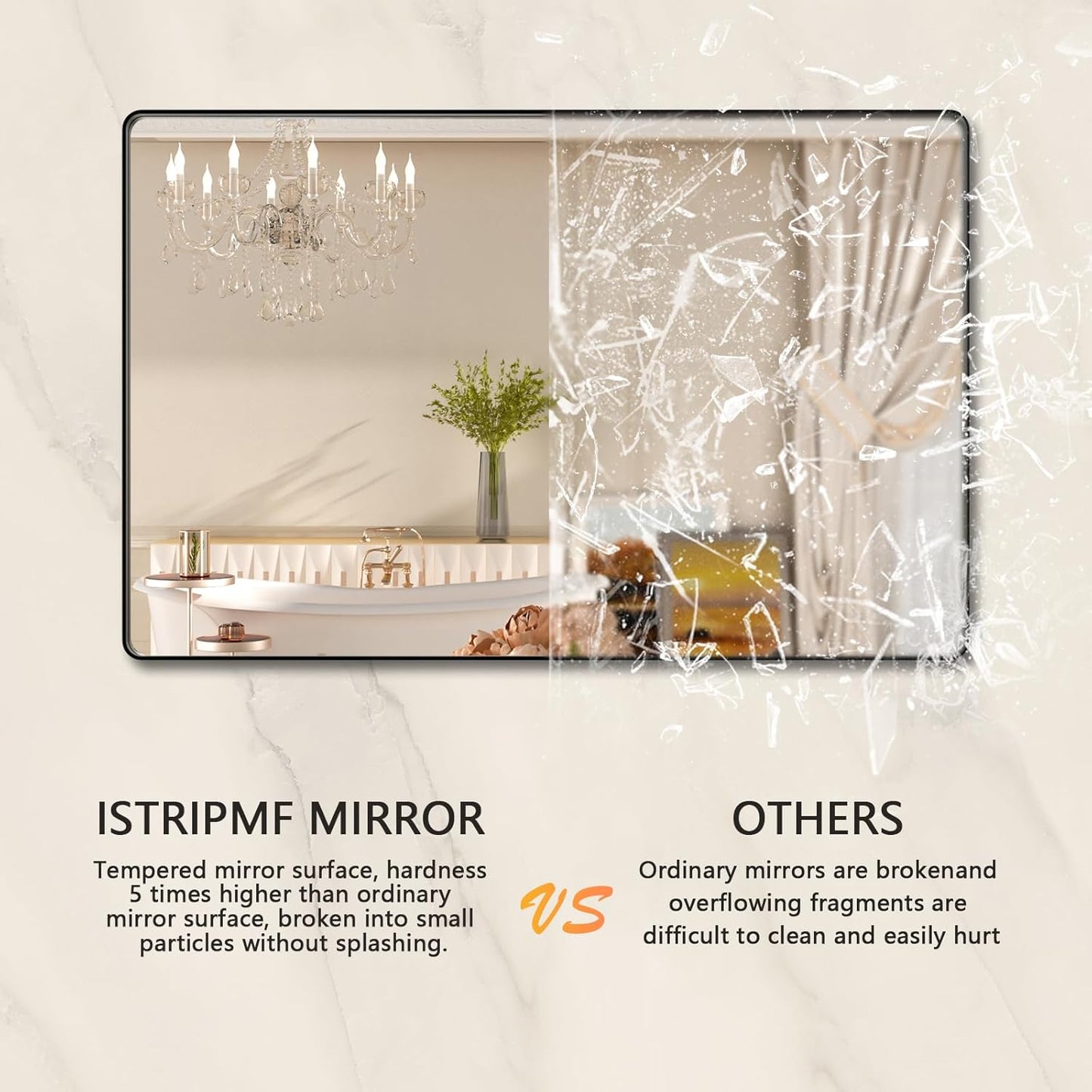 Black Bathroom Vanity Mirror 48x32 Inch,Rounded Rectangle Matte Black Mirror for Wall,Black Matel Frame Mirror for Bathrooom,Farmhouse,Tempered Glass,Horizontal or Vertical