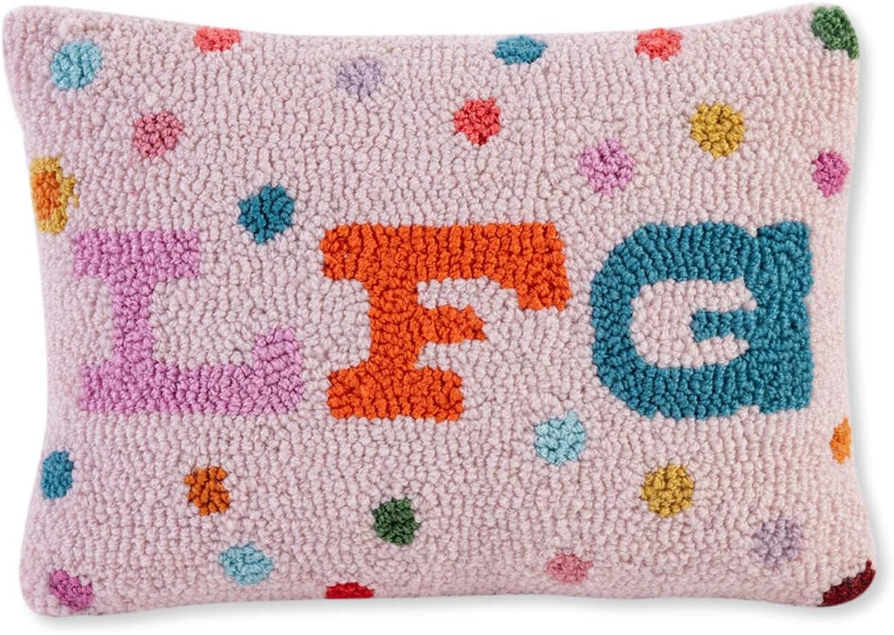 FURBISH Hook Decorative Throw Pillow - LFG - 9"x 12" - Small Embroidered Designer Pillow for Living Room, Couch, Sofa, Chair & Bed - Eclectic Home Decor