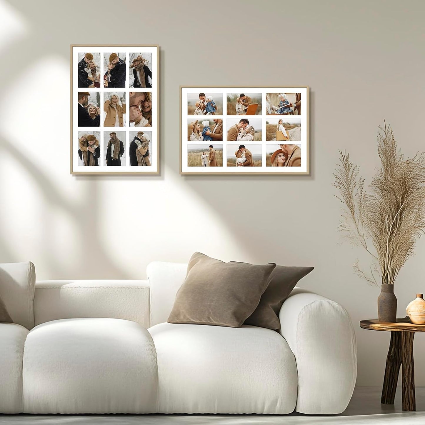 Frametory - 13.6x19.7 Aluminum Collage Picture Frame - Display 4x6 Pictures with 9 Openings Mat - Real Glass Front - Horizontal/Vertical Wall Mount - Gold 1 Pack