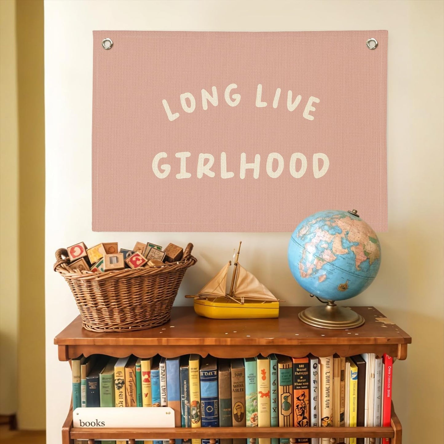 Girls Room Wall Art Decor,Long Live Girlhood Linen Canvas Banner–Pink Wall Hanging Flag Decor for Girls Room, Nursery Kids Bedroom Dorm Toddler Decorations - 20x30 Inch