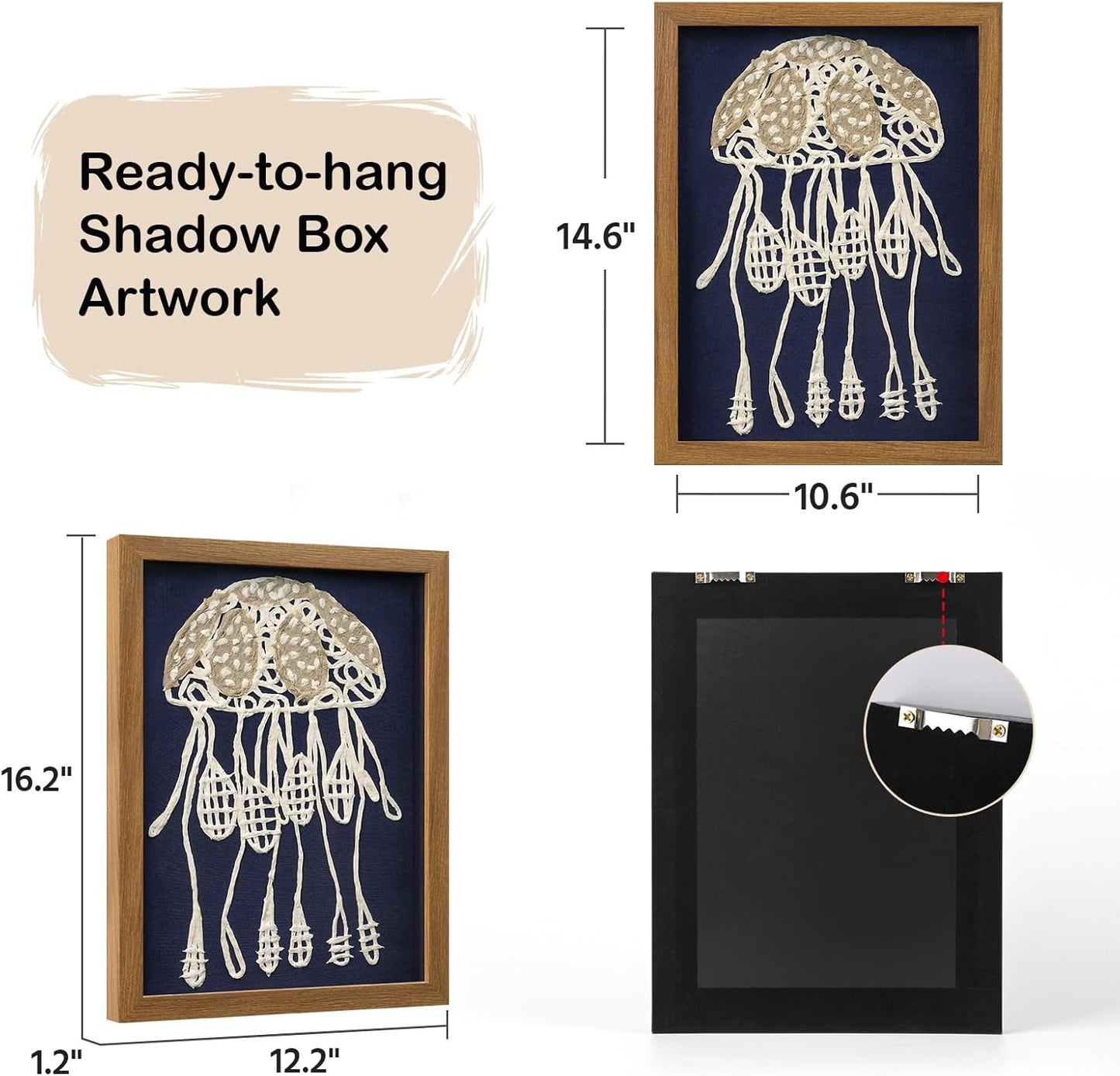 FOLKOR Framed Coastal Wall Art Decor for Living Room Bedroom, 12x16 3D Handmade Rice Paper Jellyfish Wall Hanging Sculpture, Ocean Blue Shadow Box Art for Modern Eclectic Bathroom Dining Room Nursery