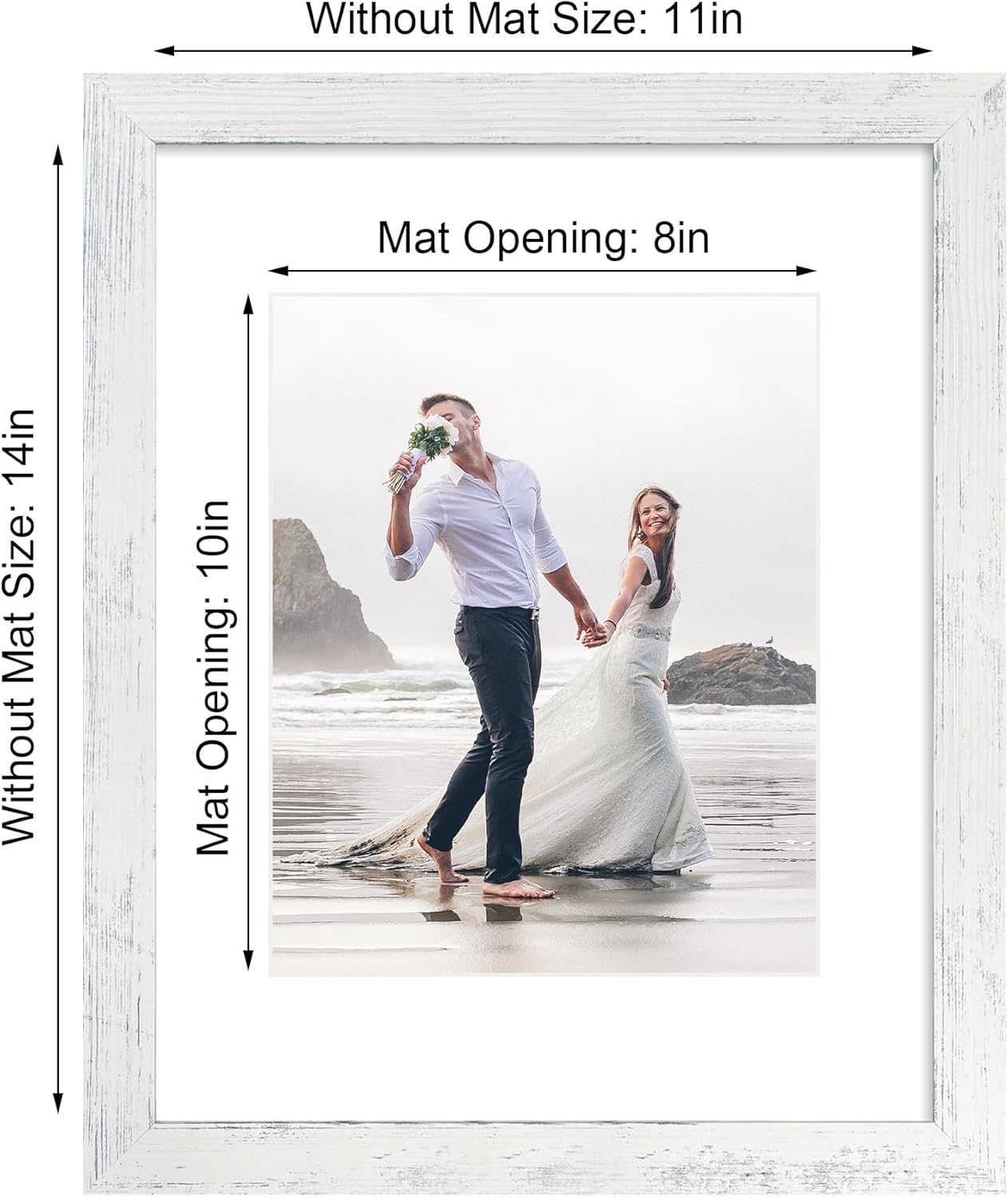 iRahmen 11x14 Picture Frame Set of 2 with Plexiglass, Distressed White Poster Frame Display 8x10 Pictures with Mat or 11 x 14 Without Mat, Wood Photo Frame for Horizontal or Vertical Wall Mount