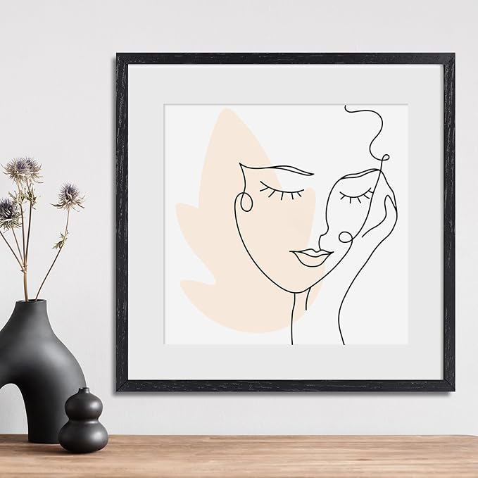 16x16 Black Picture Frames for Wall - Minimalist 16x16 Oak Wood Frames, 16"x16" Picture Frame Wood, Natural Solid Wooden Picture Frames for Wall Art Photo and Prints (1 Pack, Black)