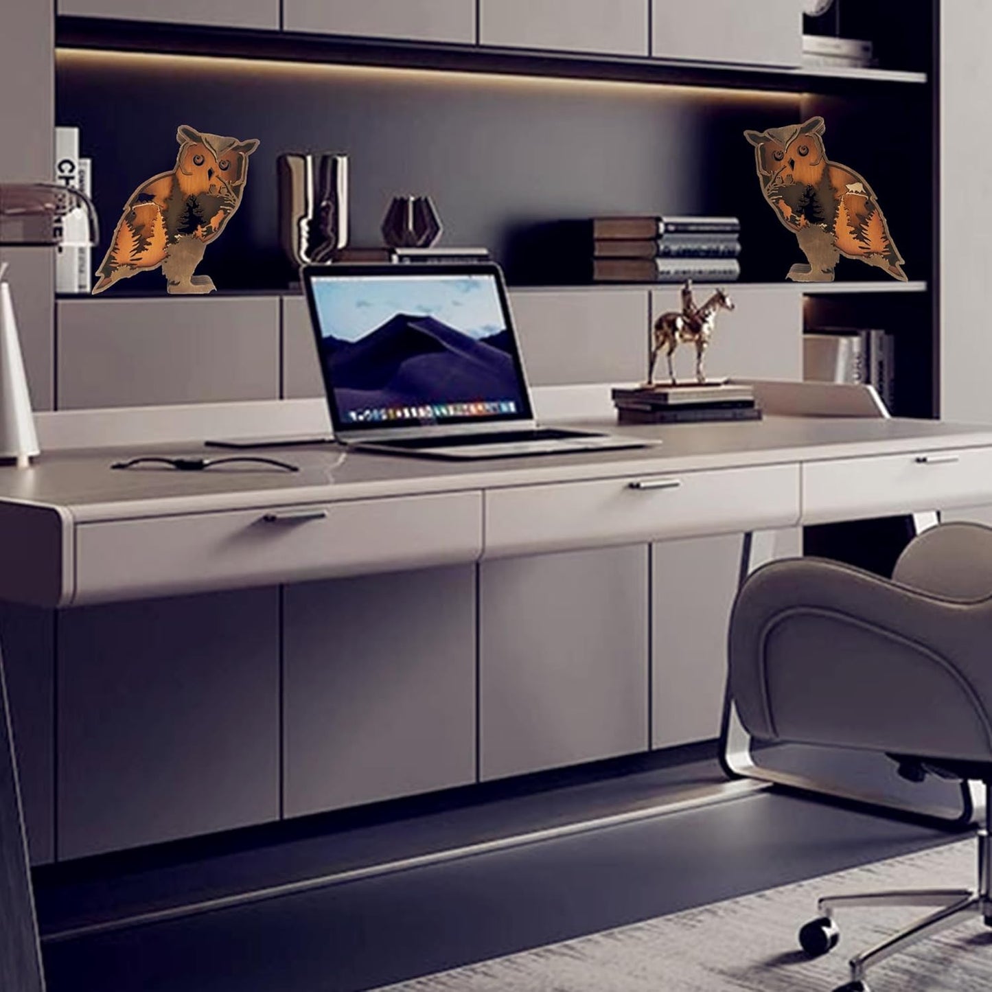 Forest Animal Desk Art Decor Wooden Farmhouse Table Decoration, Cabin Decor, Nursery Decor Mountain Decor for Bedroom Living Room (Owl)