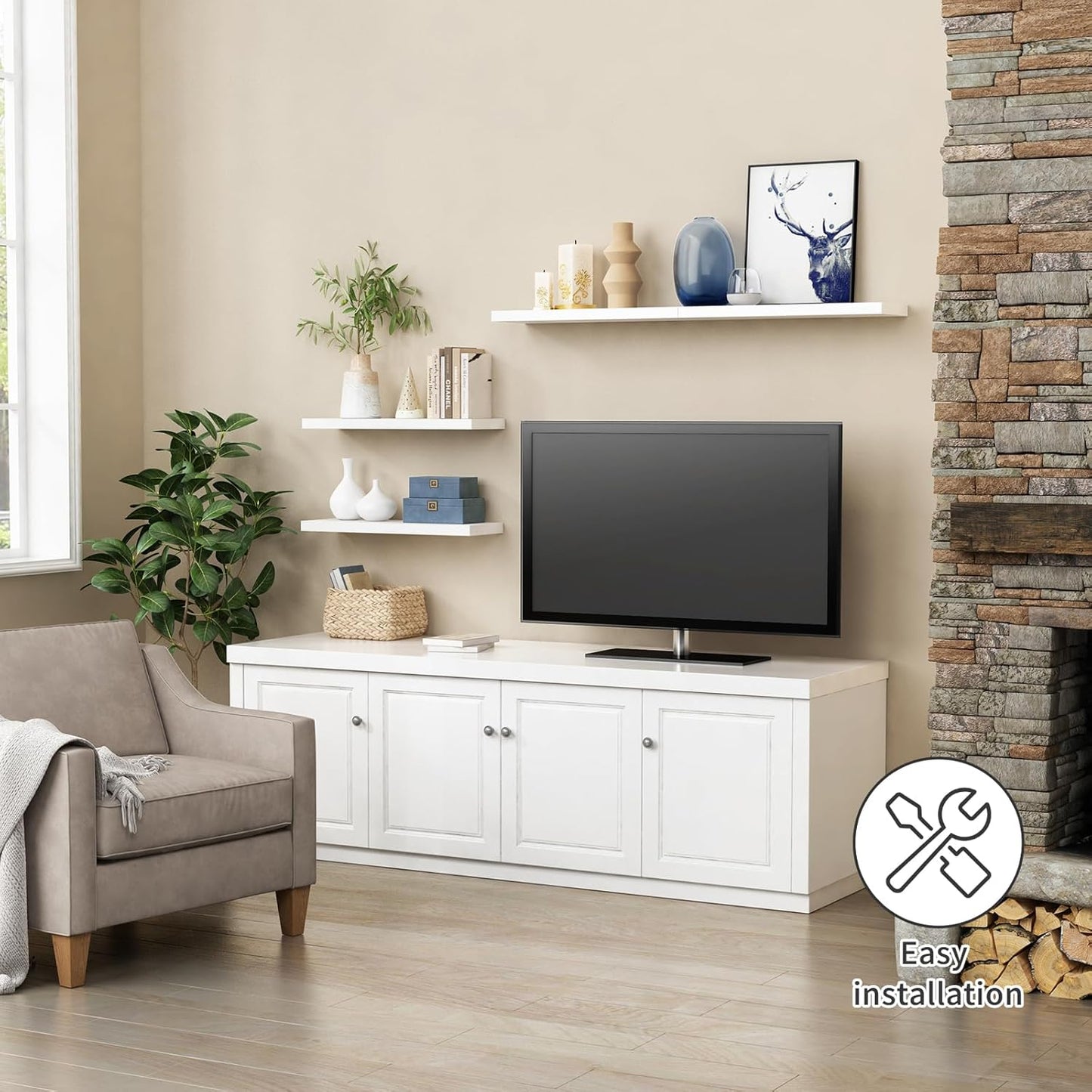 Forbena White Floating Shelves for Wall Decor, 24 Inches Long Wall Shelves for Bedroom Storage, Large Deep Hanging Shelves for Bathroom Office Laundry Living Room Book Kitchen Closet -Set of 3