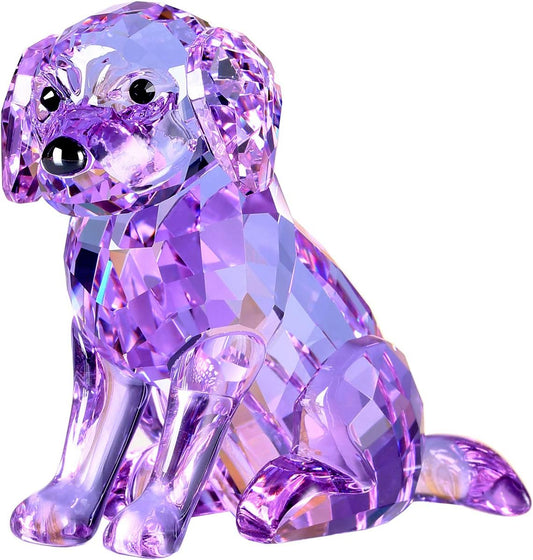 Crystal Labrador Dog Puppy Figurine Animals Lovely Craft Home Decor Ornaments Collectible Birthday Gifts (Purple)
