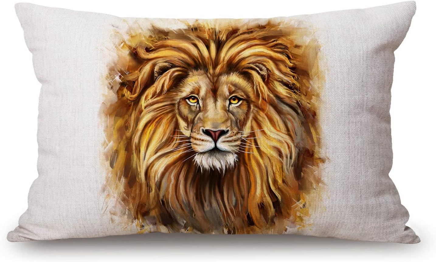 Lion Head Lumbar Throw Pillow Cover 12x20 Inch Decorative Bedroom Living Room Forest King Face Wild Animal Rectanglar Cushion Case for Bed Sofa Couch
