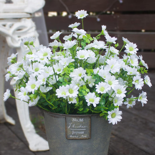 Fake Flowers Outdoor 8 Bundles Silk Artificial Daisy White Cemetery Flowers Outside Fade Resistant Plants Look Real for Wedding Garden Porch Patio Planter Decorations (8 Bundles White)