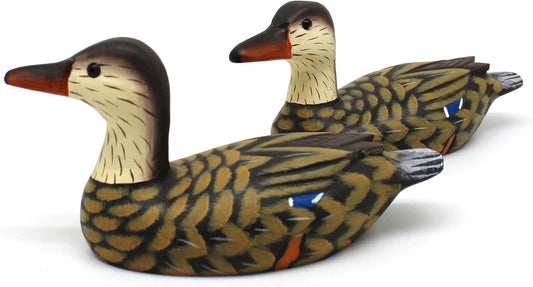 CVHOMEDECO. Primitives Hand Engraving and Painted Wood Ducks Decor Rustic Figurines Mallards Decorative Accent, Set of 2, Brown