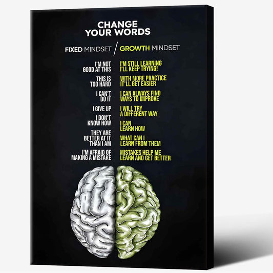 Growth Mindset Poster Positive Affirmation Wall Art Inspirational Mental Health Prints Painting For Living Room School Office Wall Decor 12x16in Framed