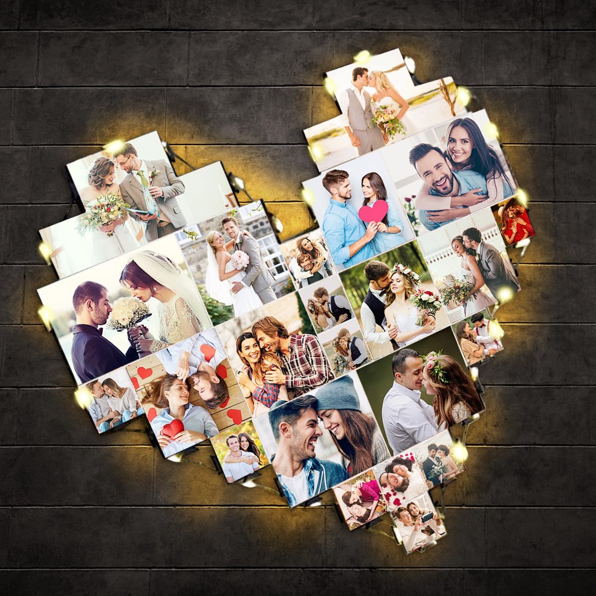 Heart Picture Frames Collage with custom 15 photo Wall Hanging Picture Frame with Led Light, Multi Photo Frame Collage for Family Pictures Wall Decor Gift For Mom Dad Father Lover Wife (15 photo)