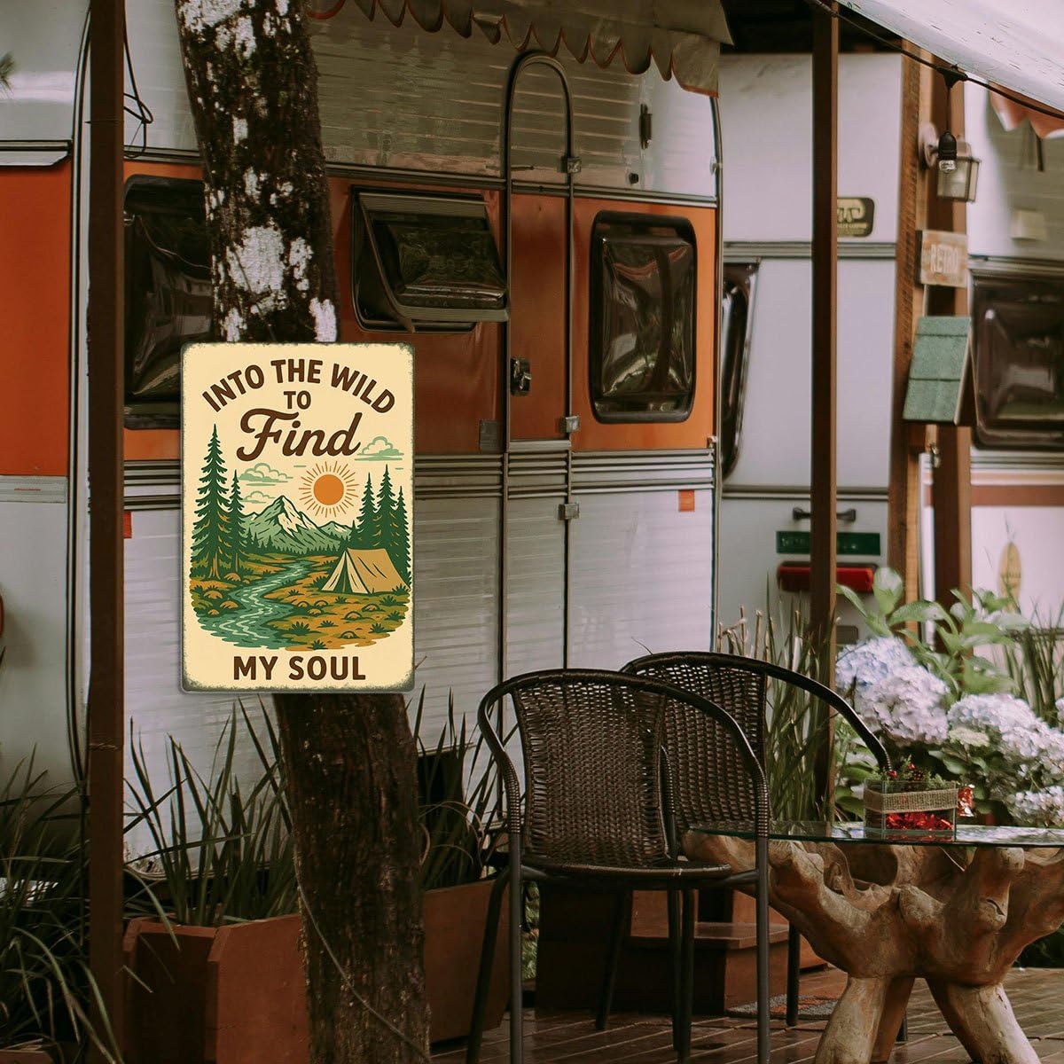 Into the Wild to Find My Soul Metal Tin Sign – Camper Wall Decor, RV Decorations for Inside, Adventure Camping Sign for Campsite, Rustic Camper Decor 8x12 Inch