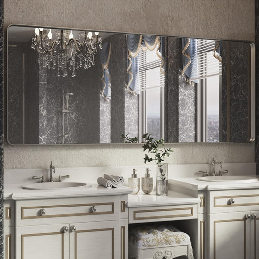 ISKM Large Silver Wall Mirror, 84 x 32 Inch Metal Silver Frame Mirror for Bathroom in Premium Stainless Steel for Living RoomBedroomEntryway (Horizontal/Vertical)