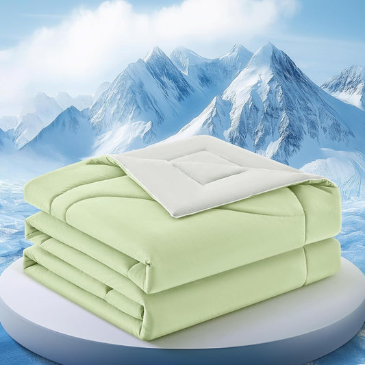 Cooling Comforter Twin Size, Double-Sided Cooling Blanket for Hot Sleepers & Night Sweats, Arc-Chill Q-Max > 0.4 Breathable Ice Blanket, Lightweight Cold Comforter (68''x90'', Light Green)