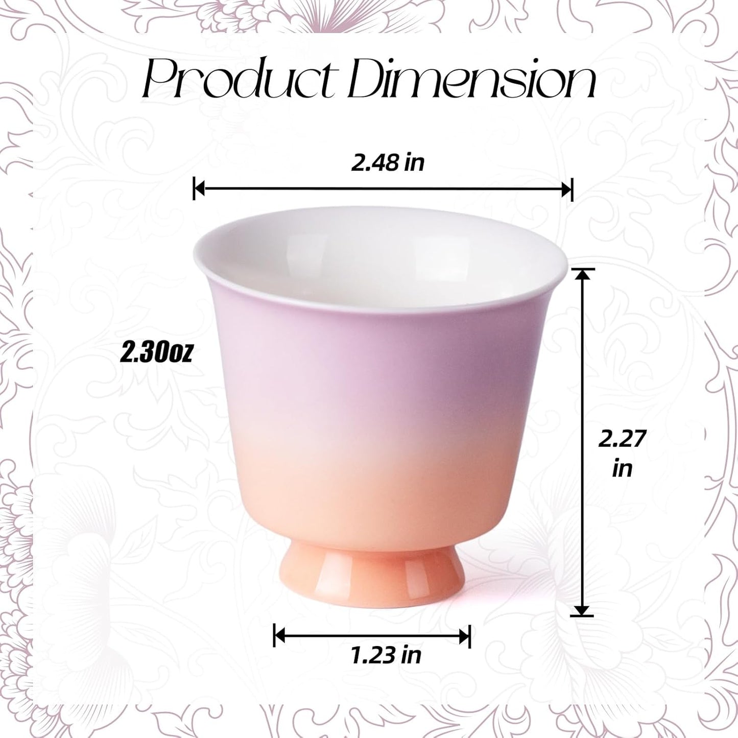 KAMMAK Ceramic Tea Cups Small, Cute Vintage Coffee Cup Set of 2, Porcelain Teacups Espresso Mug, 2.3oz Hand Painted Chinese Afternoon Tea Party Mugs, Birthday Gift for Women Men, Xingchun Flow