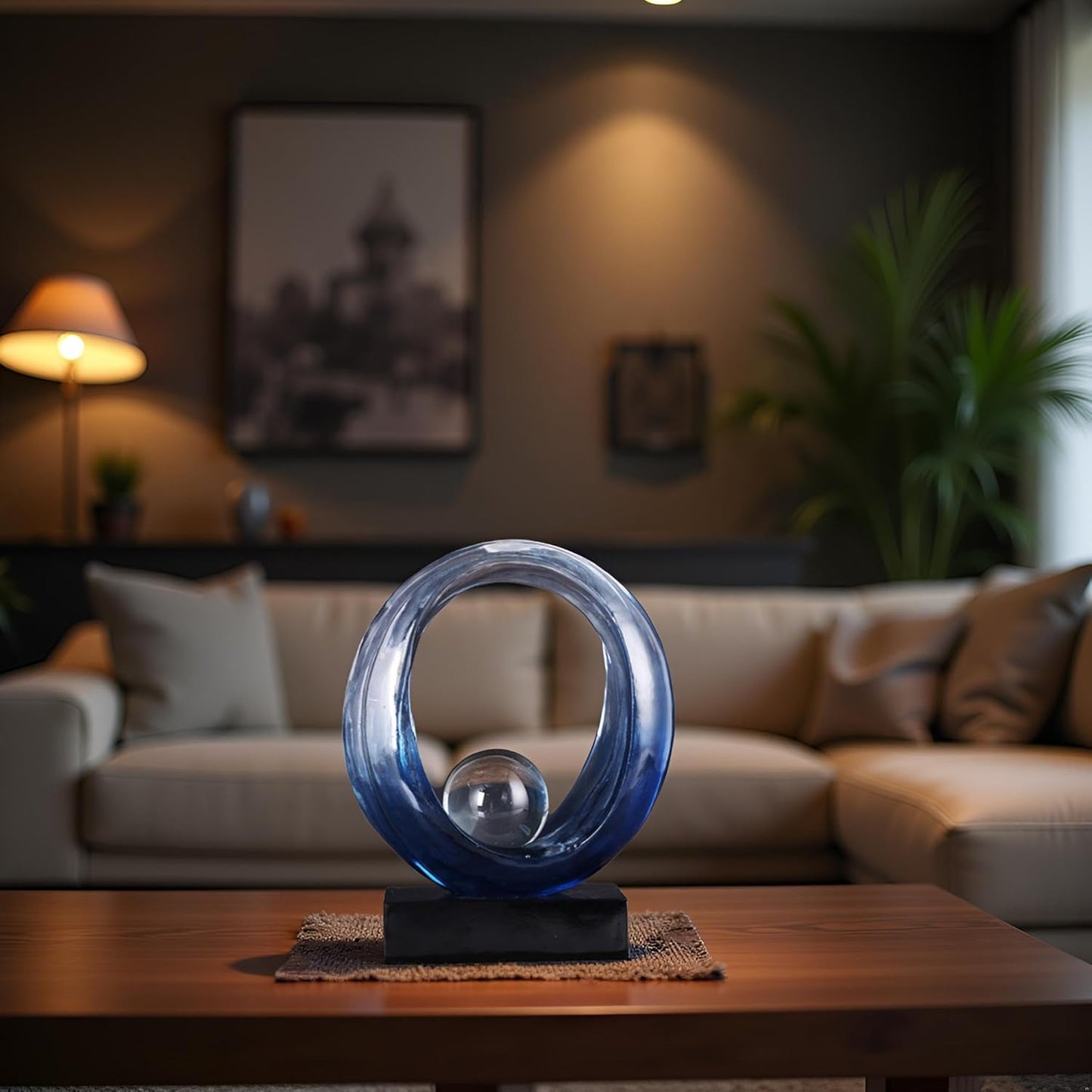 Golden Wave Resin Origami Statue, Modern Abstract Home Decoration Emphasizes Abstract Design for Office Desk, Carving Table, Family Bedroom, Living Room,Office Golden Stripe Decor (Blue)