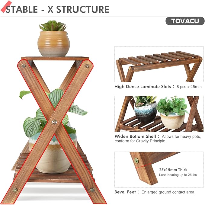 Small Plant Stand Indoor 2 Tier Table Top Flower Succulent Stand Desk Wood Plants Shelf Holder Windowsill Mini Cactus Stands Rack (X-2 Design)