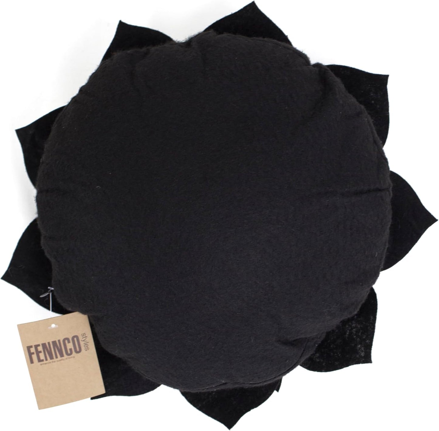 Fennco Styles Handmade 3D Heart-Shaped Petals Flower Decorative Throw Pillow Cover Only - 13" Round Black Floral Pillow Case for Couch, Home Décor and Holiday, Housewarming Gift