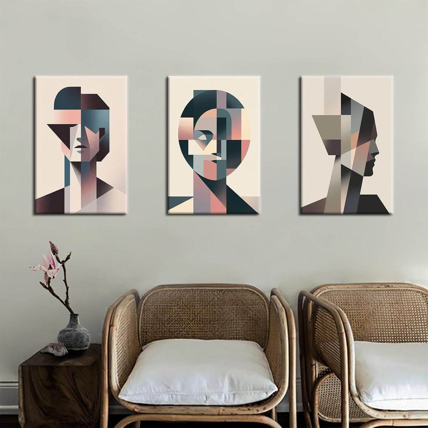 Geometric Stitching Canvas Wall Art Abstract Modern Minimalism Poster Print Graphic Combinations Picture Painting for Home Office Parlour Living Room Decoration Stretched and Framed [48''Wx24''H]