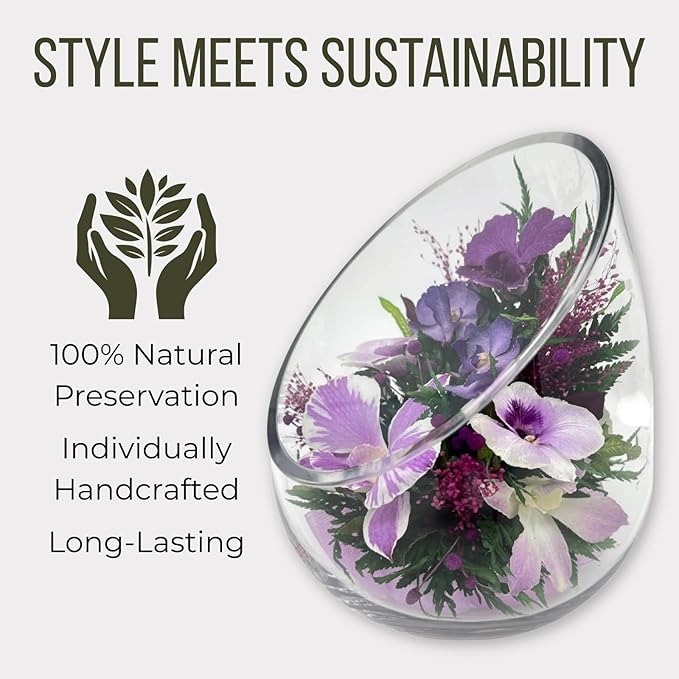 Fiora Flower Elegant Orchid Arrangement in Glass Vase | Preserved Real Orchids Lasting 5 Years | Ideal for Home Decor or Romantic Gift