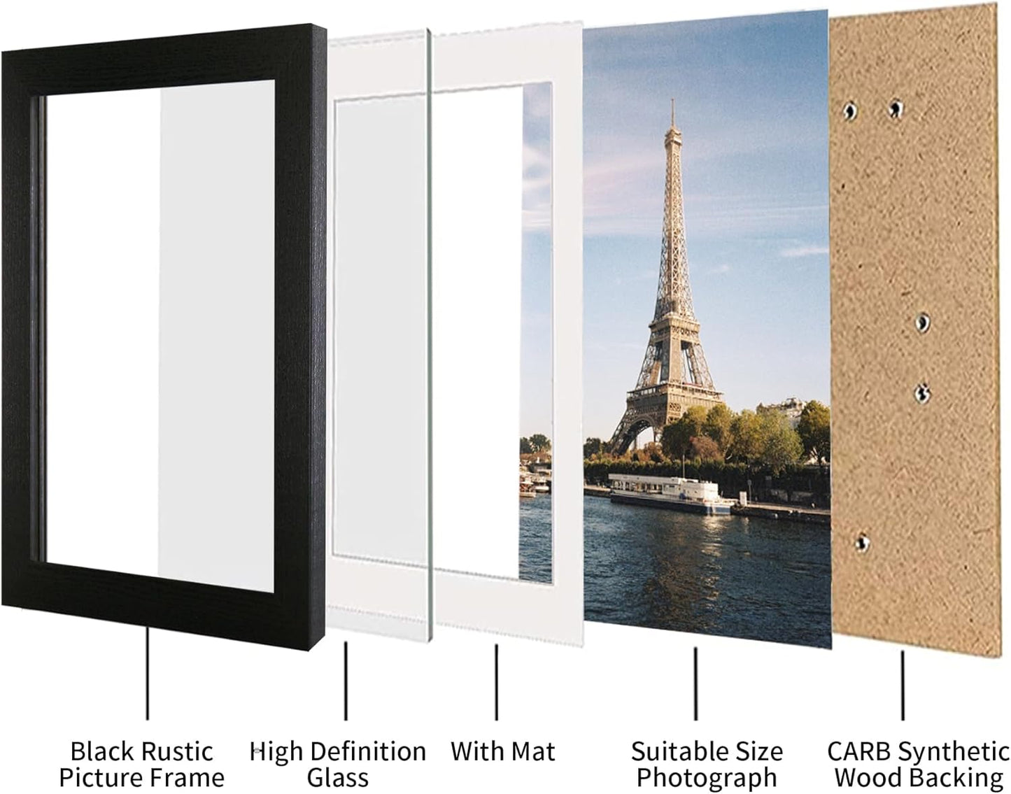 iRahmen 11x14 Picture Frame Set of 2, Black Wood Frame with Plexiglass, Display Pictures 8x10 with Mat or 11 x 14 Without Mat for Photo Wall Mount