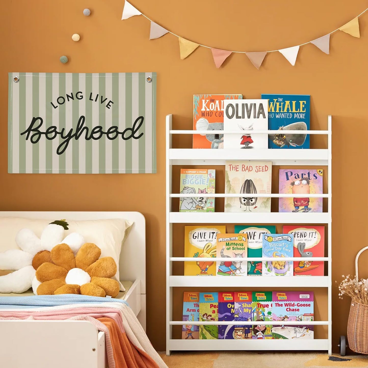 Long Live Boyhood Linen Banner Hanging Vintage Sage Green Stripes Flag Banner for Nursery Playroom Wall Decor for Kids Bedroom Living Room Dorm Toddler Decorations Trendy Room 30x20 boyroom