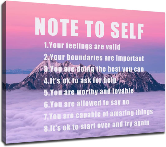 Inspirational Canvas Painting Note to Self Motivational Wall Art Entrepreneur Quotes Poster Prints Wall Pictures for Living Room Home Decor Office Canvas Framed Ready to Hang [18''Wx 24''H]