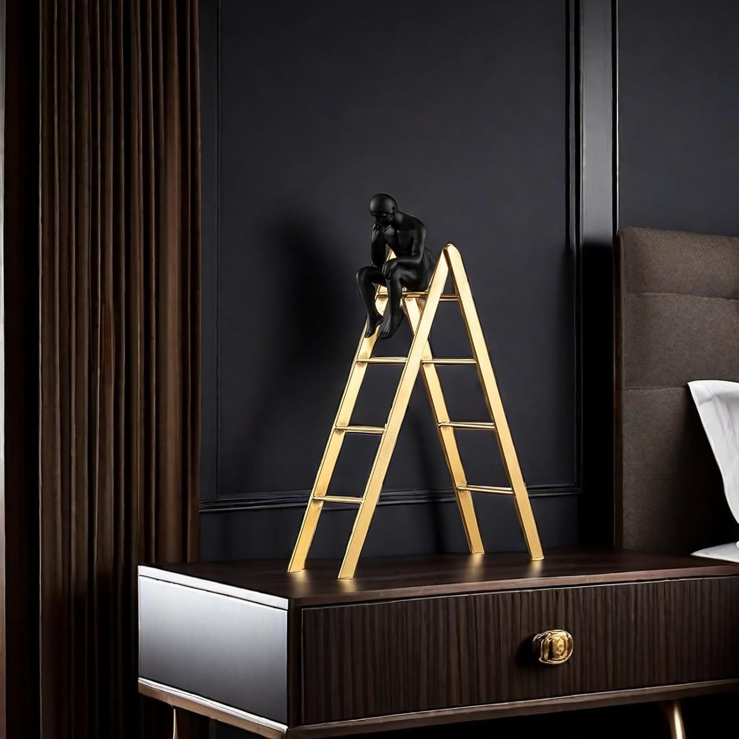 FUNSXBUG The Thinker Statue Thinking Man Statues Sitting on a Ladder Sculptures Collectible Figurine Home Decor Living Room Decoration (Large)