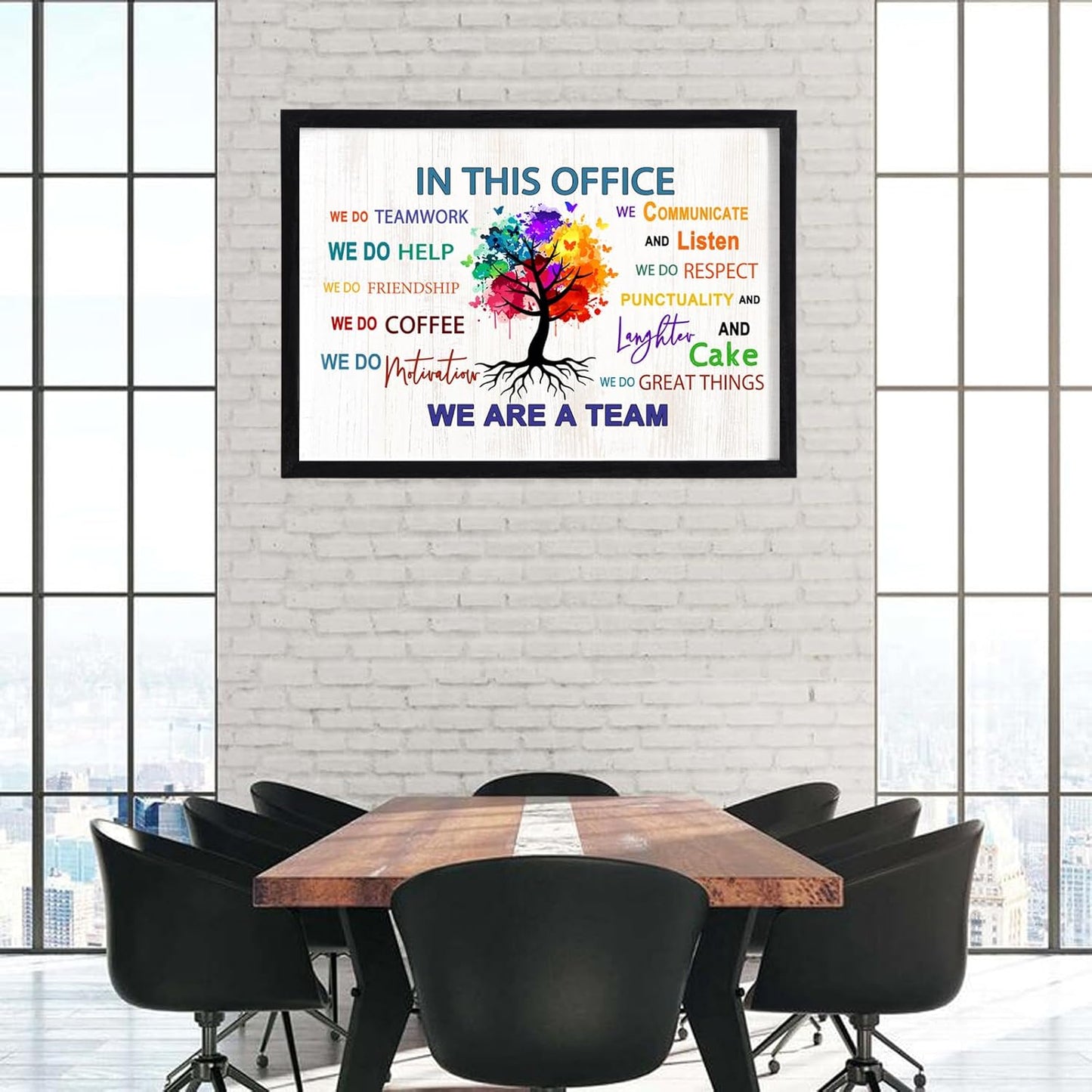 In This Office We Are A Team Wall Decor 24x18 Inch Frame Office Inspirational Wall Art, Motivational Teamwork Wooden Hanging Sign