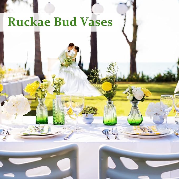 RUCKACE Bud Vases in Bulk 22 Green Glass Small Vases Flower Vase Bulk for Centerpiece Table Wedding Decorations Home Decor Party(Gradient Green 22 Pack)