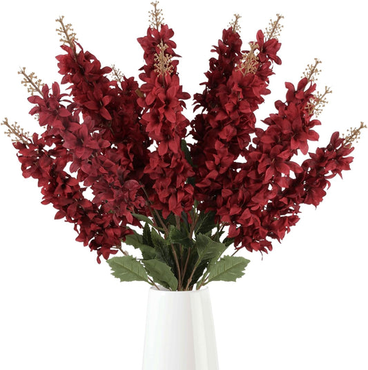 IPOPU Burgundy Hyacinth Artificial Flower 5PCS Silk Delphinium Flowers with Stems 34.2inch Faux Snapdragon Flowers for Home Garden Living Room Office Table Centerpiece Decor(Burgundy)