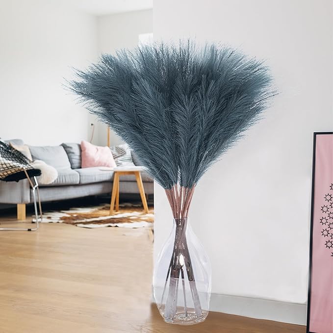 38" 10 Stems Tall Pampas Grass - Faux Fluffy Pampas Grass Tall Navy Blue for Boho Home Wedding Mothers Day Decoration