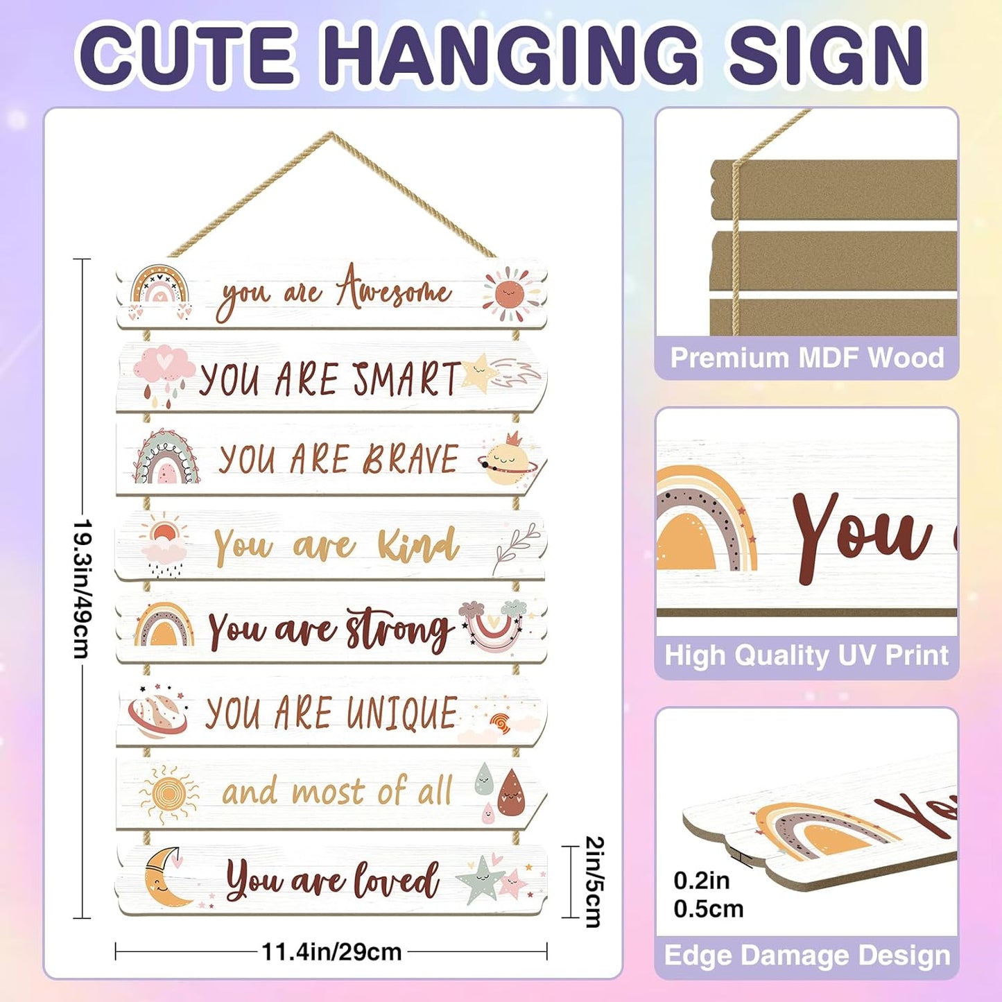 Girls Room Decor Wall Hanging Boho rainbow Room Decor for Girls Bedroom Inspirational Wall Art Rainbow Little Girl Toddler Room Wood Sign Nursery Room Decor (boho)