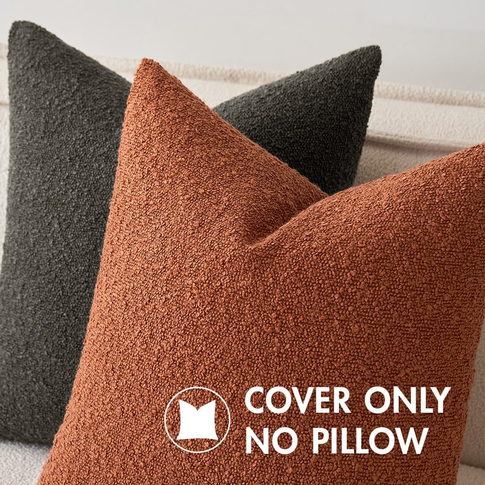 MIULEE 18x18 Inch Decorative Pillow Covers for Couch Bed Set of 2 Textured Boucle Neutral Winter Throw Pillows Rust Accent Solid Cushion Pillowcases Sofa Livingroom Home Decor