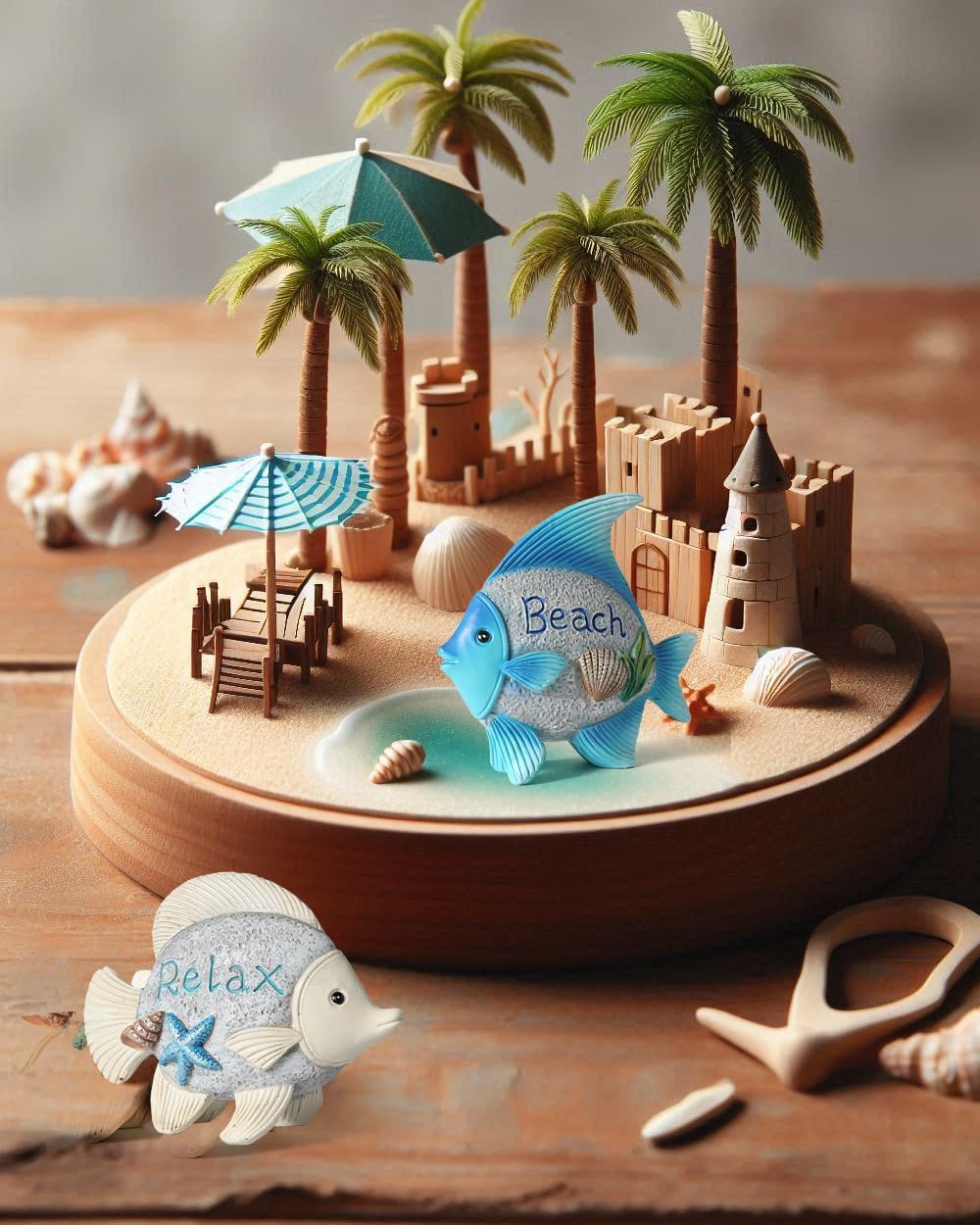 Coastal Charm Resin Fish Figurines - Set of 2 Decorative Relax & Beach Decor Nautical Themed 4.4'' Statues for Home Hotel (Fishes)