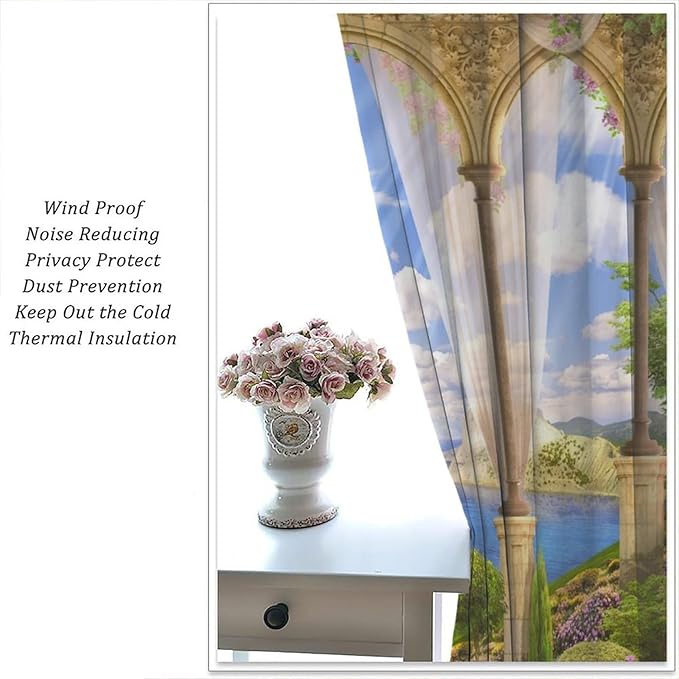 Gothic Curtains，Fantasy Spring Garden Arch Pattern Drapes Window 2 Panel Rod Pocket Curtain for Bedroom Living Room Decor 20.5" W X 45" L No Blackout