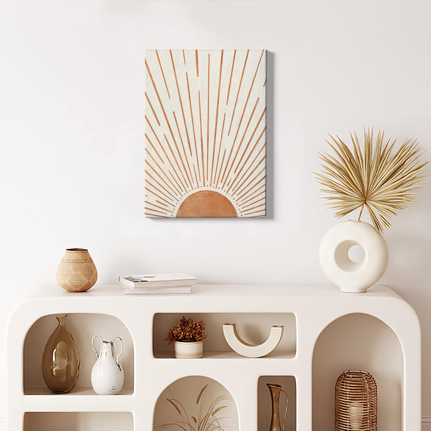 HIWX Boho Sun Framed Canvas Pictures, Boho Wall Art, Sunrise Wall Art Decoration For Bathroom Office Room Bedroom 11x14 (Orange)