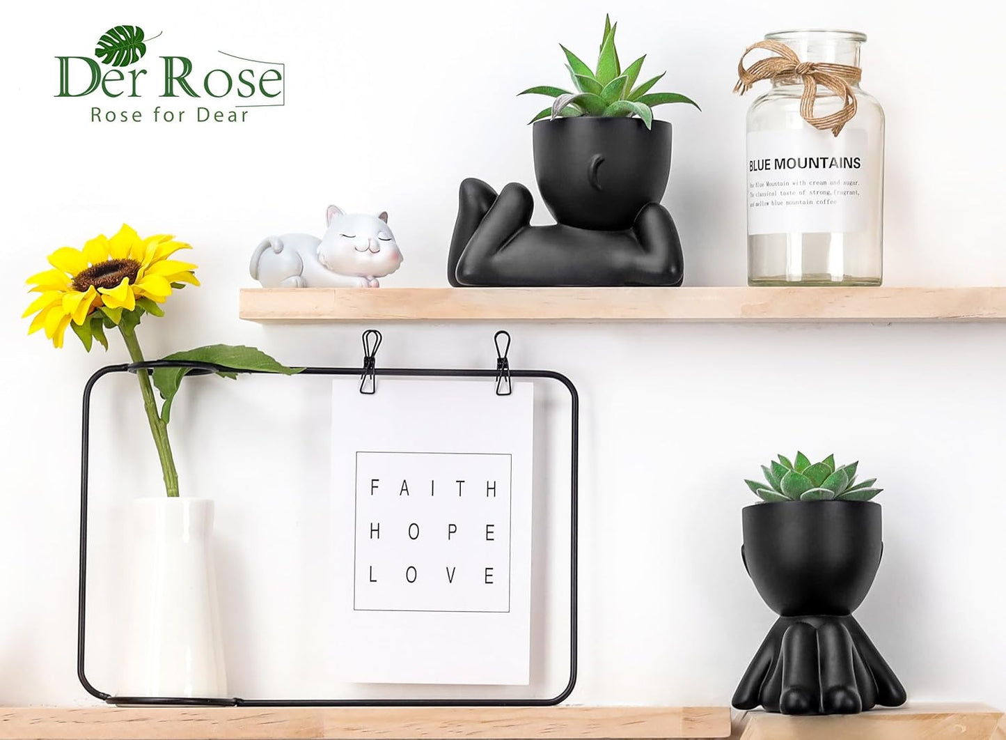 Der Rose Set of 2 Fake Plants Artificial Succulent Plants for Office Desk Accessories Black Bathroom Home Room Aesthetic Decor Indoor