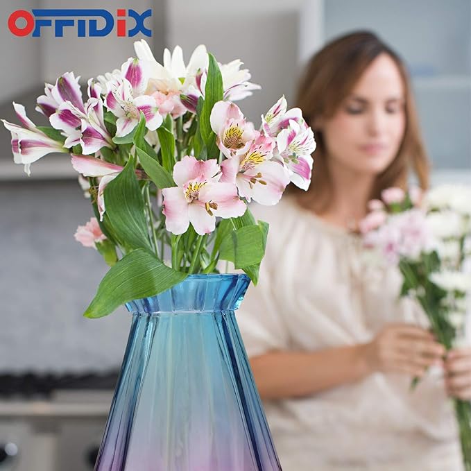 OFFIDIX Glass Vase Gradient Multicolor with Geometric Faceted Design Flower Vase for Weddings, Events, Decorating, Arrangements, Flowers, Office, or Home Decor