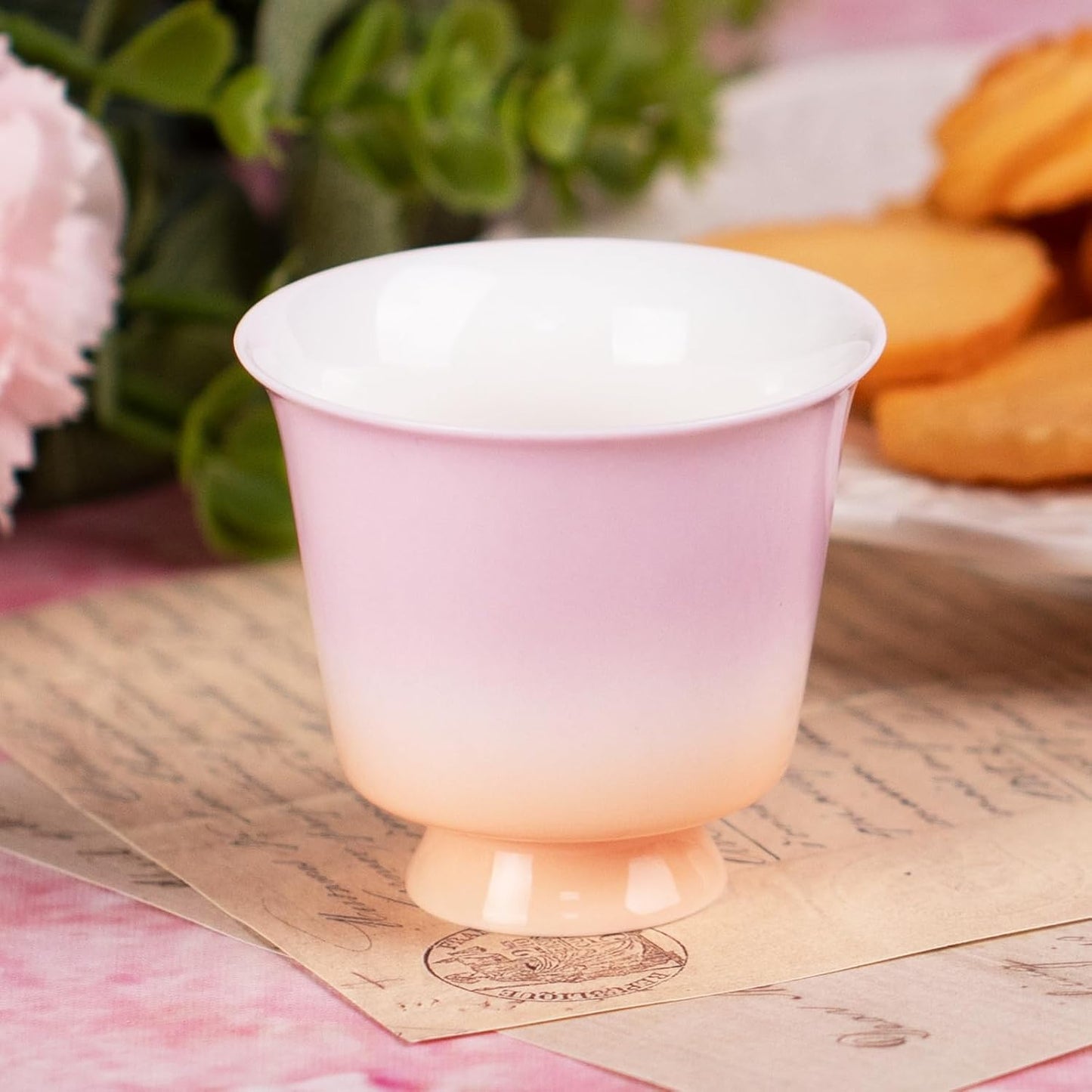 KAMMAK Ceramic Tea Cups Small, Cute Vintage Coffee Cup Set of 2, Porcelain Teacups Espresso Mug, 2.3oz Hand Painted Chinese Afternoon Tea Party Mugs, Birthday Gift for Women Men, Xingchun Flow