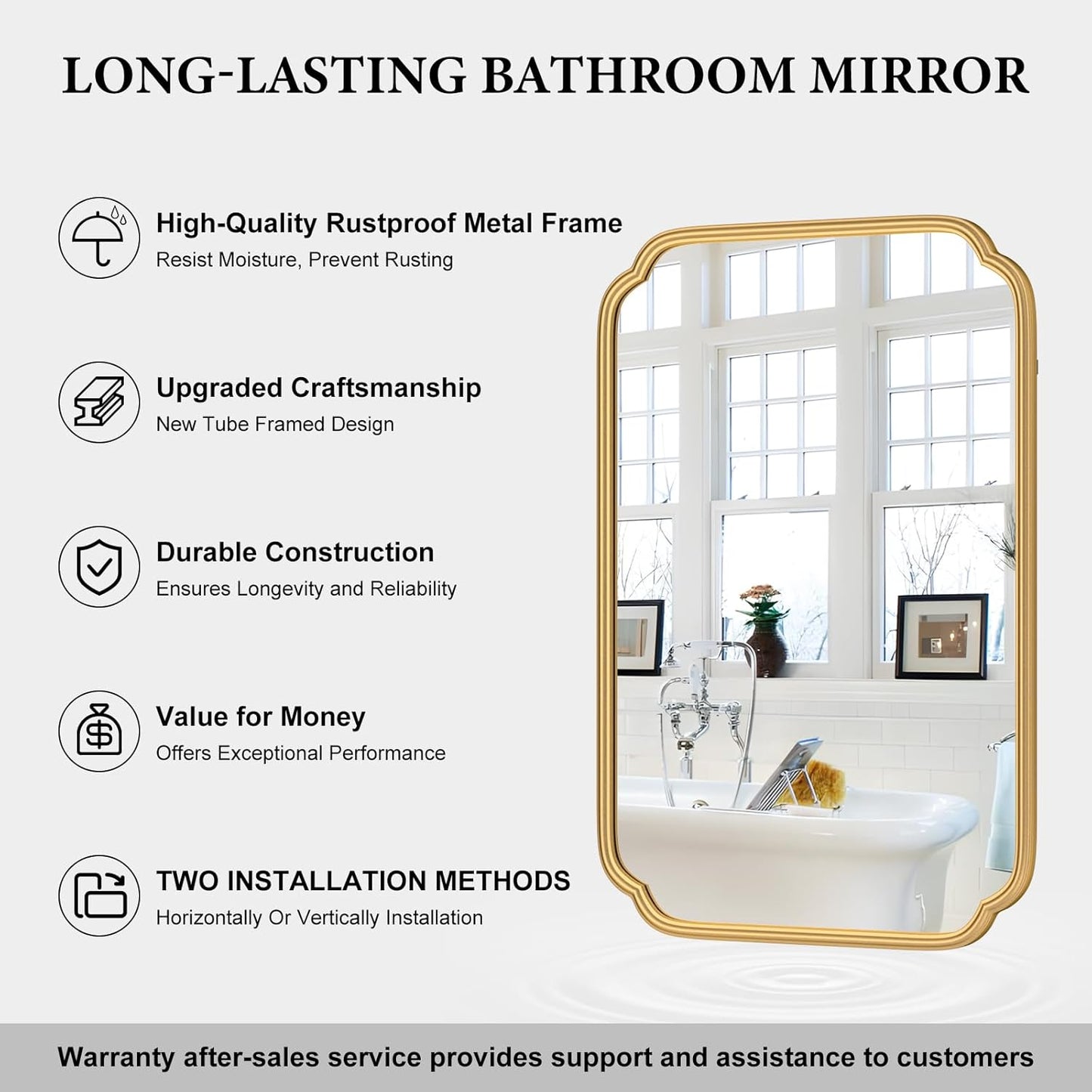 Gold Bathroom Vanity Mirror for Wall 24" x 36" Modern Rounded Rectangle Mirror with Metal Framed Mirrors for Over Sink Wall Decorative (Horizontal/Vertical)