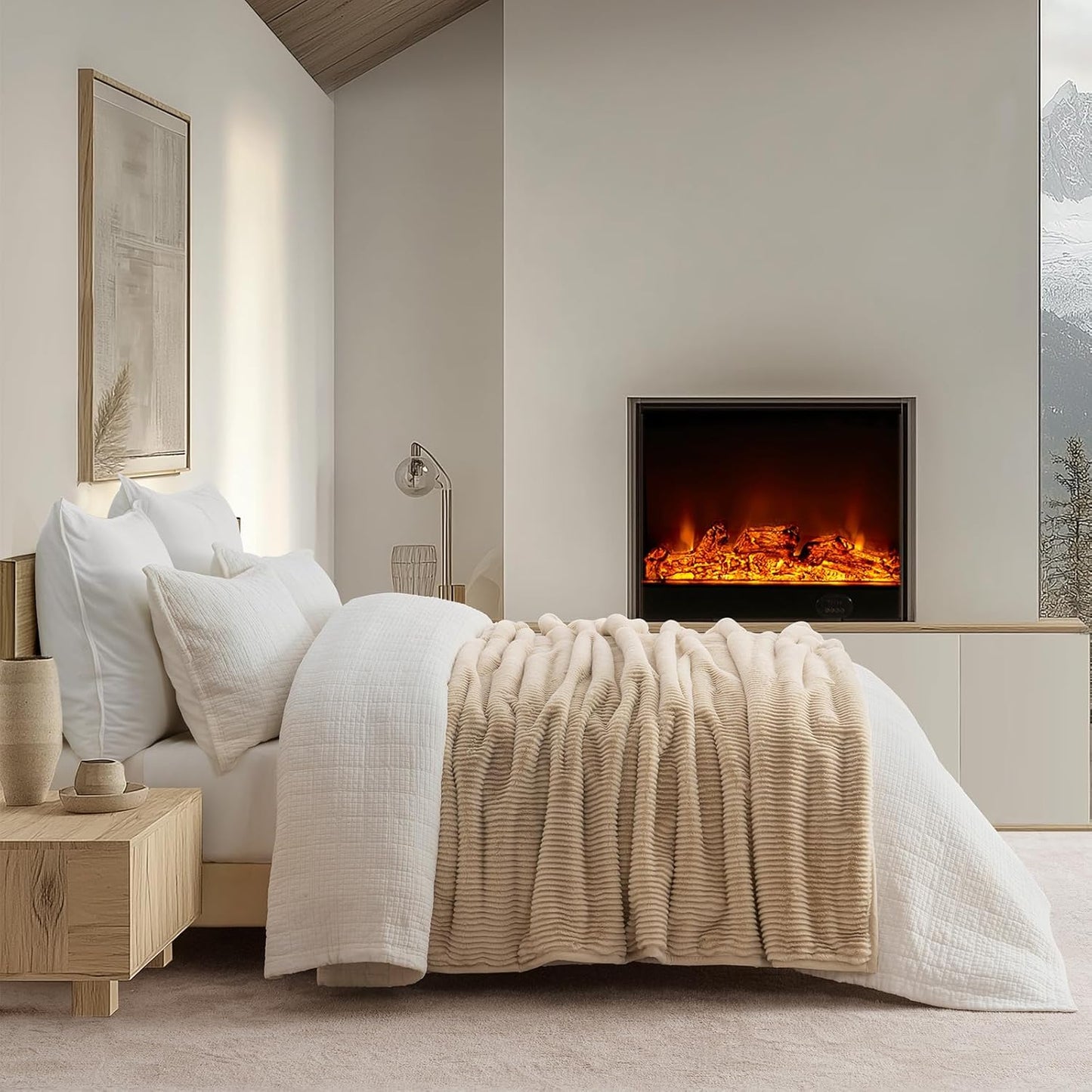 EVERGRACEHOME Ultra Soft Faux Fur Throw Blanket for Couch, Luxury Sculpted Texture Faux Rabbit Fur Blanket for Bed, Fluffy Thick Plush Warm Fuzzy Throw, 920GSM (Beige, 50''x60'')