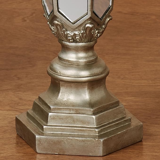 Touch of Class Adeana Platinum Mirrored Candleholders Set - Pair Candle Holder - Small, Large Sizes - Stunning Reflection - Beautiful Holders for Bedroom, Living Room, Mantel