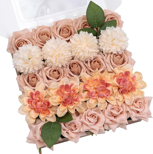 TINGE TIME Artificial Flowers Combo Box Set, Blush Gradient Color Fake Flower Leaf with Stems for DIY Wedding Bouquets Table Centerpieces Baby Shower Home Party Floral Arrangements Decorations