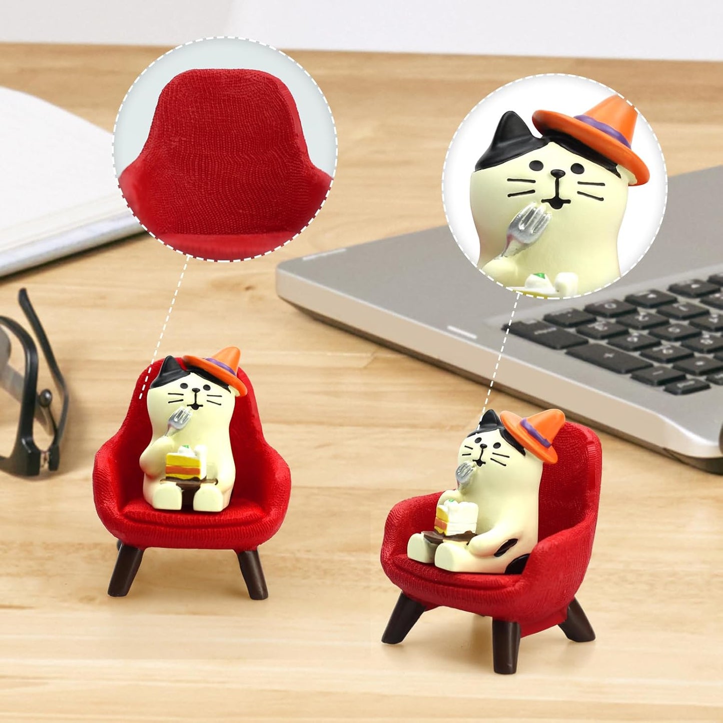 Cute Mini Cat Eating Cake Figurine Resin Cat for Office, Home Decoration Perfect Cute Cat Gift for Cat Lovers - Red Sofa
