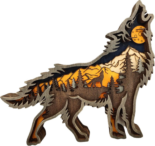 Forest Animal Desk Art Decor Wooden Farmhouse Table Decoration, Cabin Decor, Nursery Decor Mountain Decor for Bedroom Living Room(Wolf)