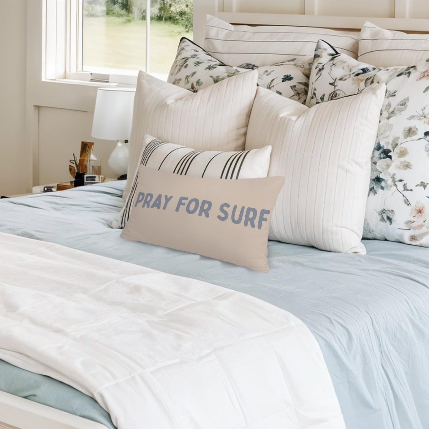 Coastal Beach Room Decor 12x20 Pillow Cover, Beach House Decor, Pray for Surf Coastal Decorative Lumbar Pillow Covers for Girls Boys Bedroom College Dorm Sofa Couch