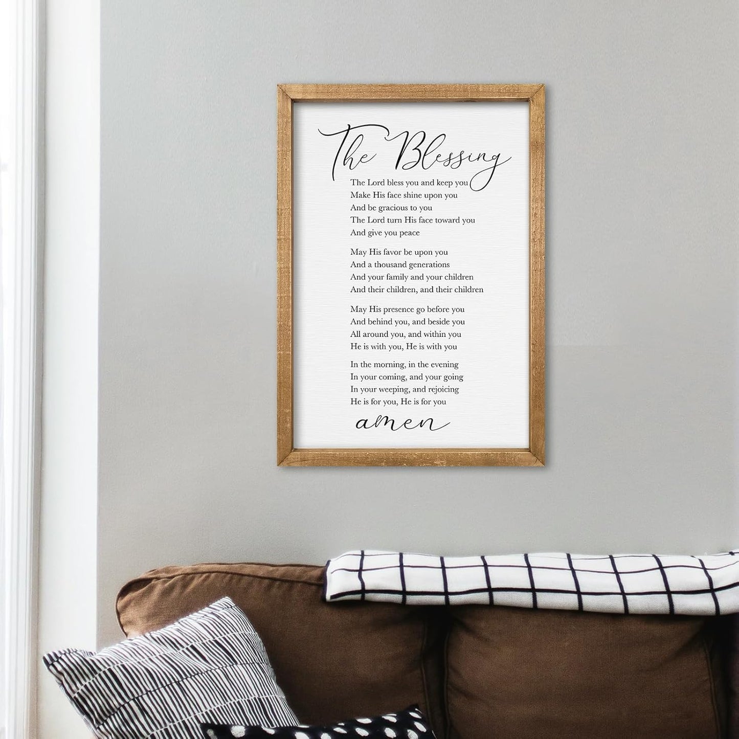 comurdyo The Blessing Bible Verse Wall Art Christian Decor for Home 16"×11" May The Lord Bless You And Keep You Scripture Sign Religious Bible Quotes Wall Decoration Wood Framed Hanging (Wood)