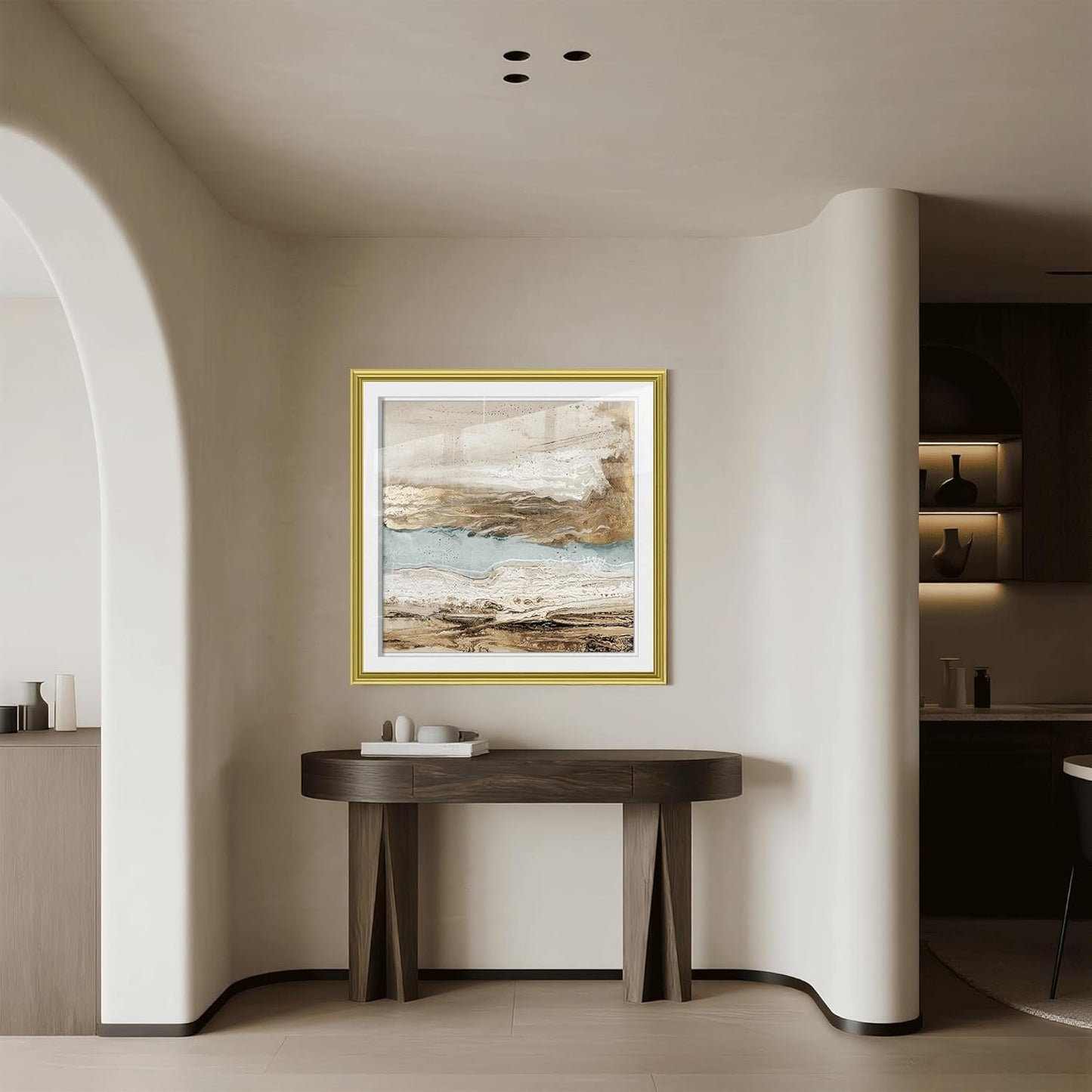 crmotu Abstract Wall Art, Beach Art Wall Decor, Framed Wall Art, Minimalist Landscape Canvas Painting, Modern Luxury Pictures Wall Decor Living Room Bedroom Office Square Art Prints 31X31 Inch