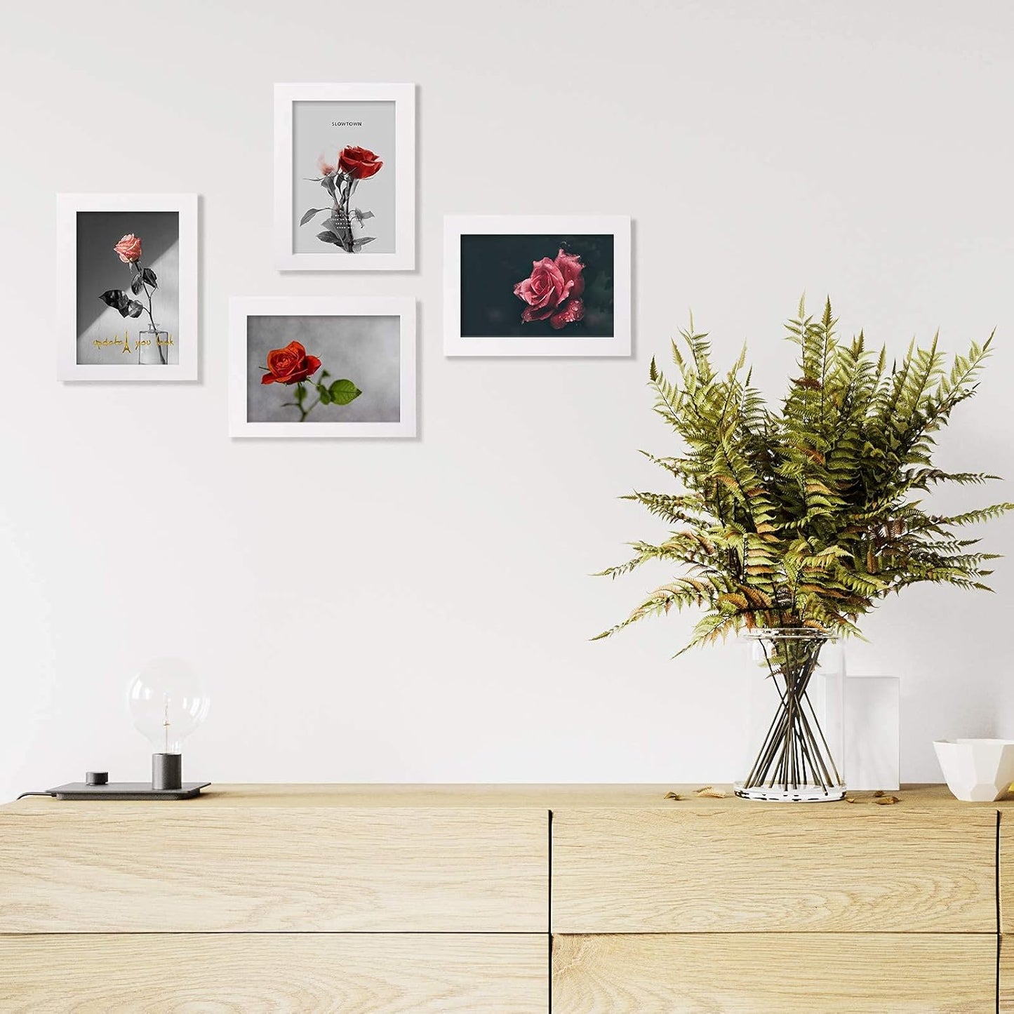 Egofine 4x6 Picture Frames Set of 4, Made of Solid Wood Covered by Plexiglass 3.5x5 with Mat or 4x6 without Mat, for Table Top Display and Wall Mounting Photo Frame White